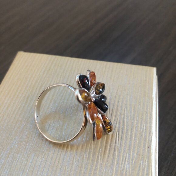 Sterling Silver  Ring with Multi Amber Stones - Picture 10 of 12